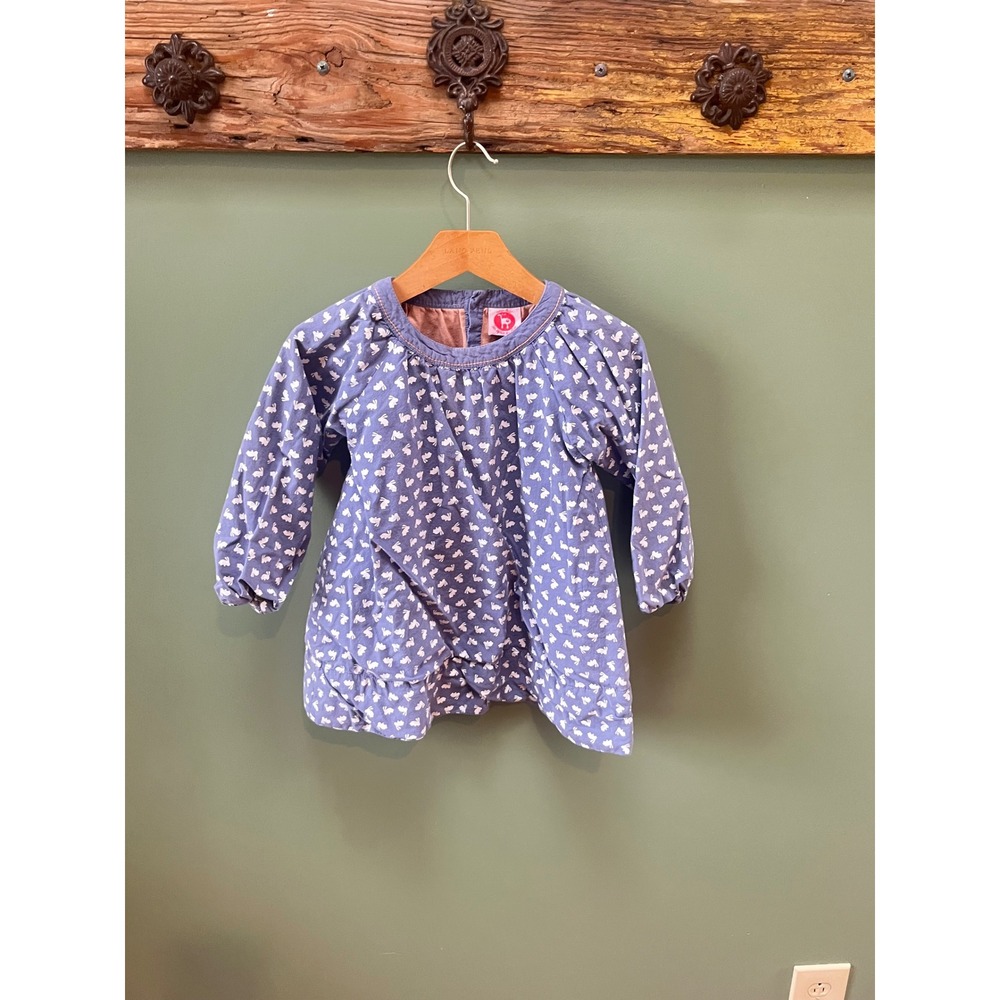 La Queue du Chat Kids Organic Cotton Bunny Print Tunic Top Blue 4A‎